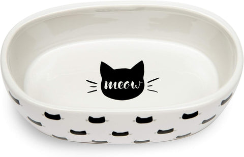 Food or Water Oval White with Black Cat Dish 5.5"X3"X2" by Park Life Designs