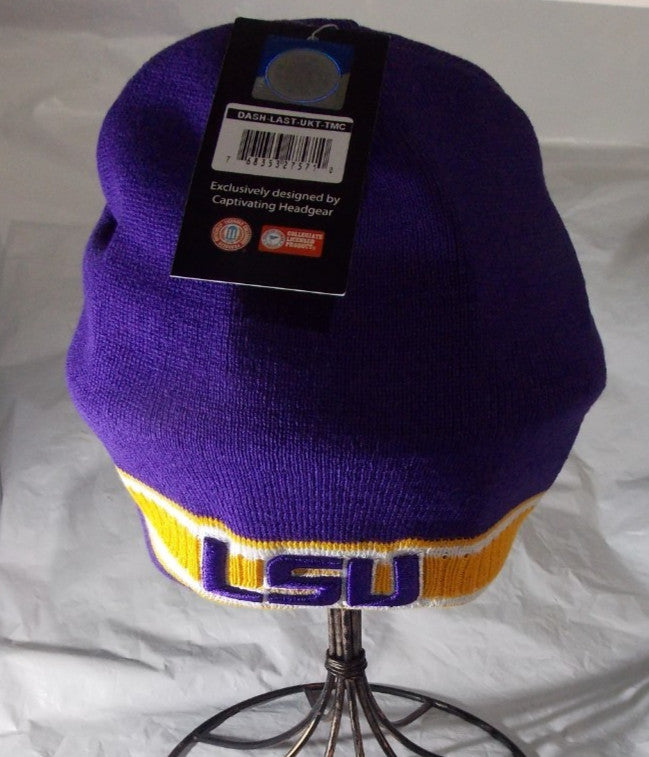 NCAA LSU Embroidered Logo on Purple Knit Beanie Hat by Collegiate Headwear