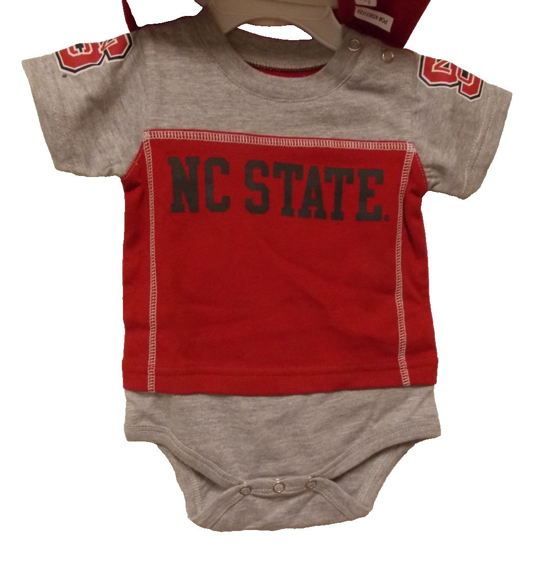 North Carolina State Gray and Red Bodysuit Bib Bootie Set Size 6/9 M OuterStuff