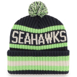 NFL Green Name Seattle Seahawks Knit Beanie Hat Adult Blue White 47' Brand