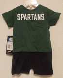 NCAA Michigan State Spartans Green and Black Romper Size 3/6 M Gen2