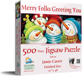 Merry Folks Greeting You Artist Jamie Carter 500 pc Jigsaw Puzzle Size 12"x36"