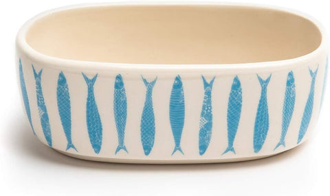Food or Water Oval White with Blue Fish Dish 5.5"X3"X2" by Park Life Designs