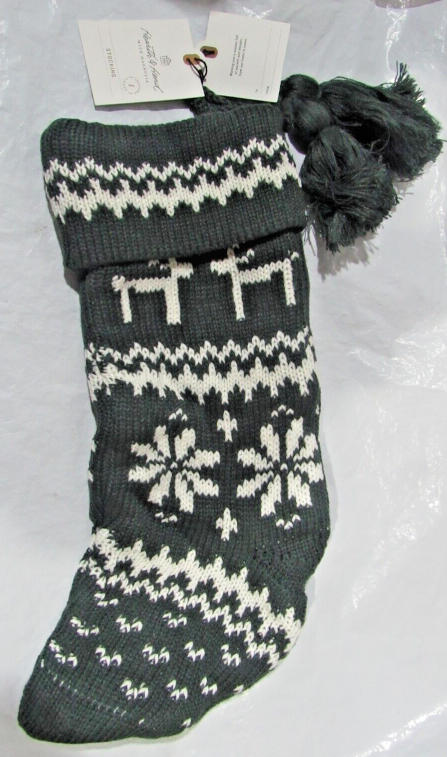 Reindeer and Snowflake Holiday Stocking Collection 20" Cream Green Hearth & Hand