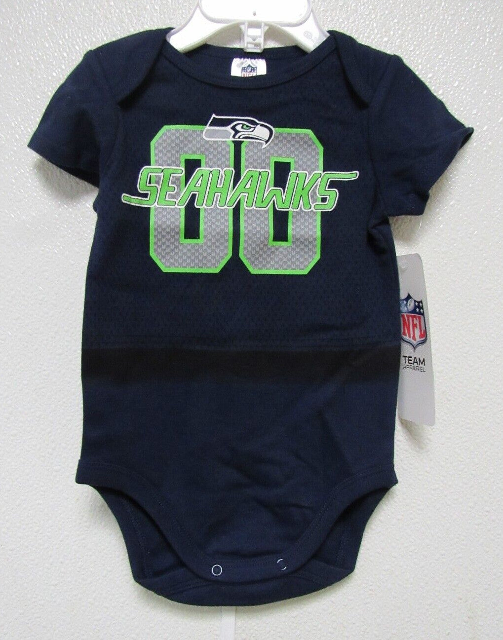 NFL Seattle Seahawks LOGO Name Over 00 Bodysuit Short Sleeve Size 18M Gerber