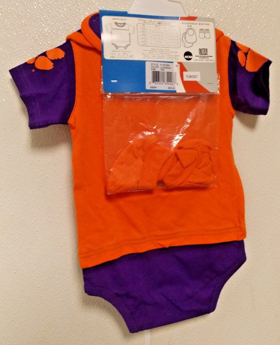 NCAA Clemson Tigers Bodysuit Bib Bootie Set Size 18-24 M by OUTERStuff