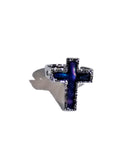 Paua Shell Iridescent Blue Silver Tone Cross Ring Sizable New