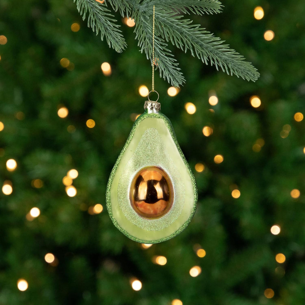 4.5" Green and Yellow Glass Avocado Christmas Ornament
