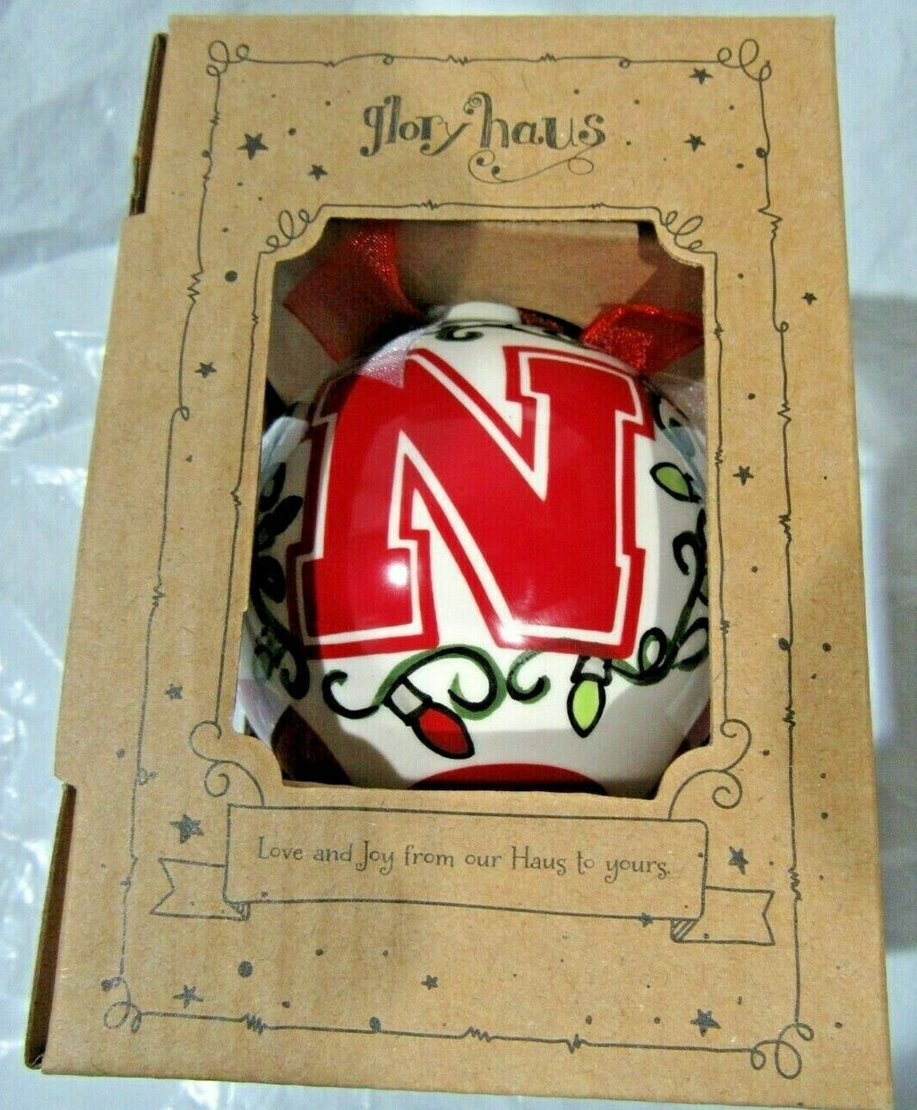 NCAA Nebraska Cornhusker Ceramic Ornament 3.5" Diameter Red Dots by Glory Haus