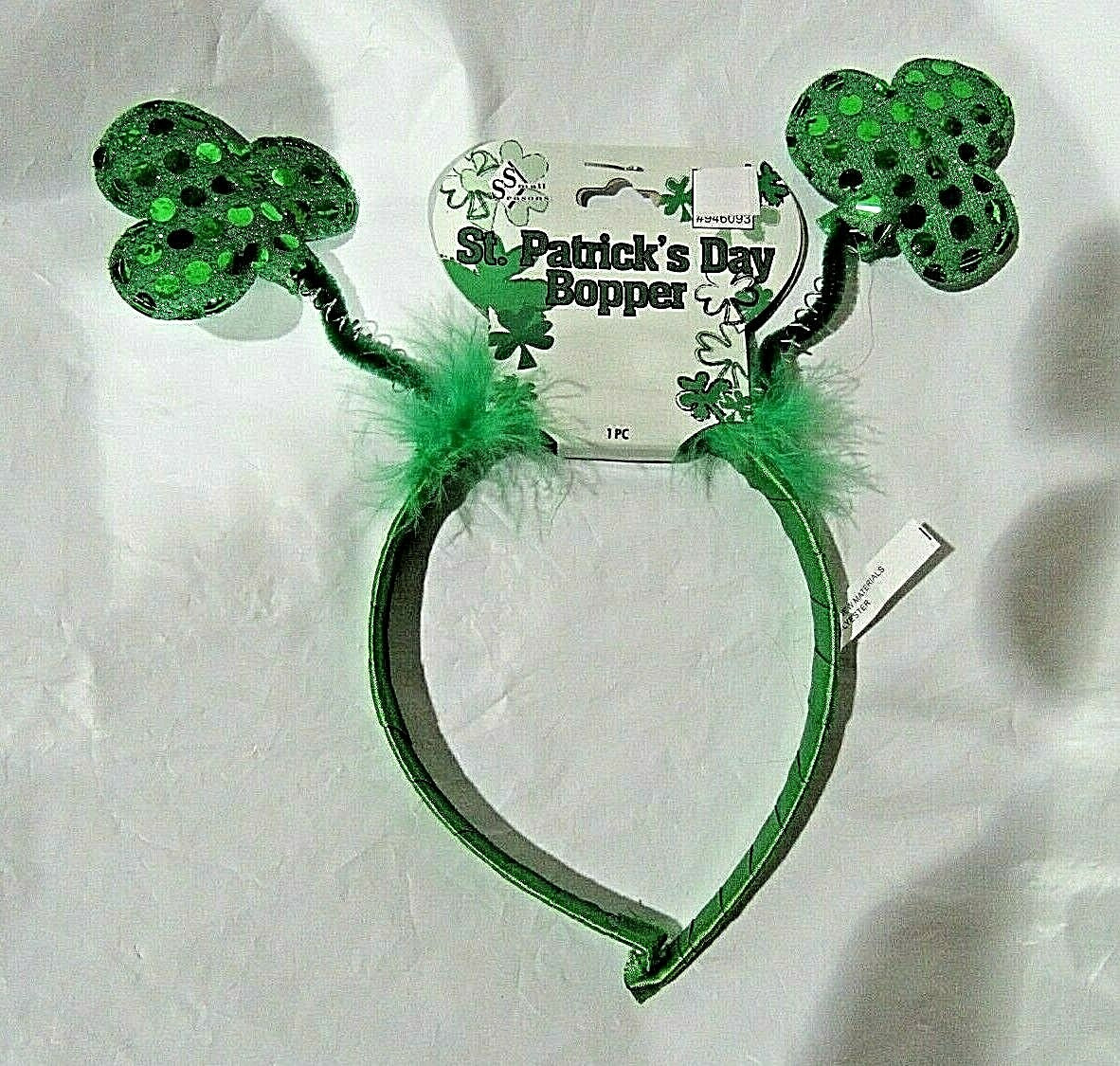 St. Patrick's Day Green Feathers and Sequence Shamrocks Headband