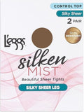 L'eggs Silken Mist Q Sun Beige 2 pack Control Top Sheer Toe Silky