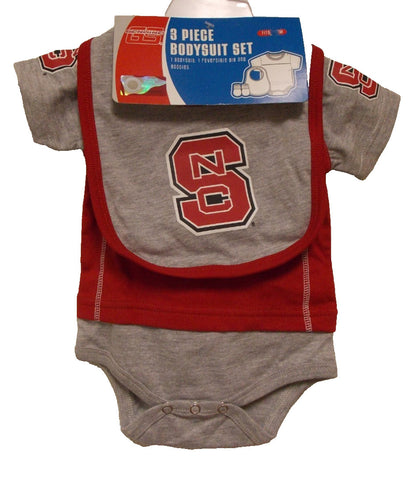 North Carolina State Gray and Red Bodysuit Bib Bootie Set Size 0/3 M OutterStuff