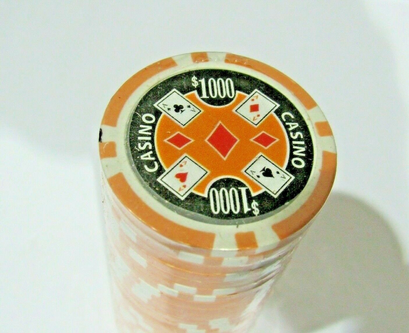 Lot of 25 Orange $1000 14g Clay Poker Chips Ace Casino Design