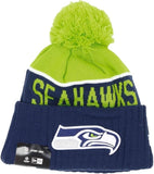 NWT NFL Green Name Seattle Seahawks Knit Beanie Hat Adult Pompom Blue White