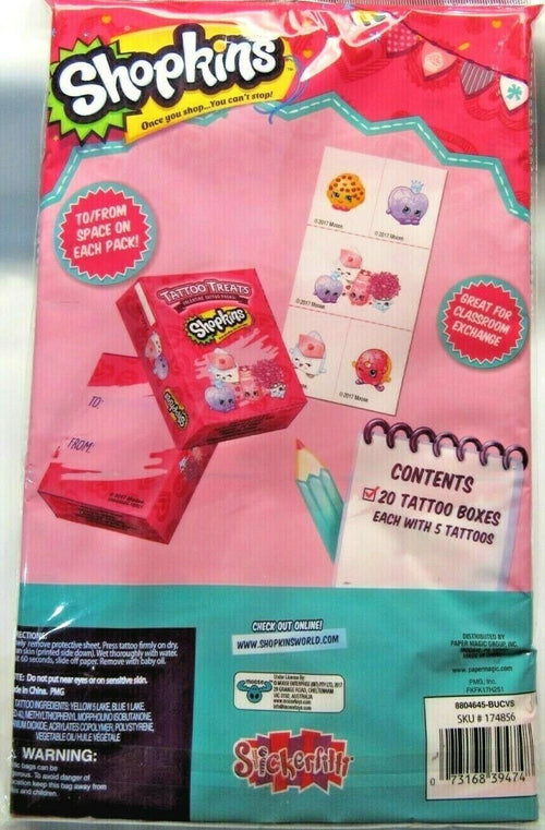 20 boxes Valentine's Day Shopkins Tattoo Treats 5 count Tattoos in each