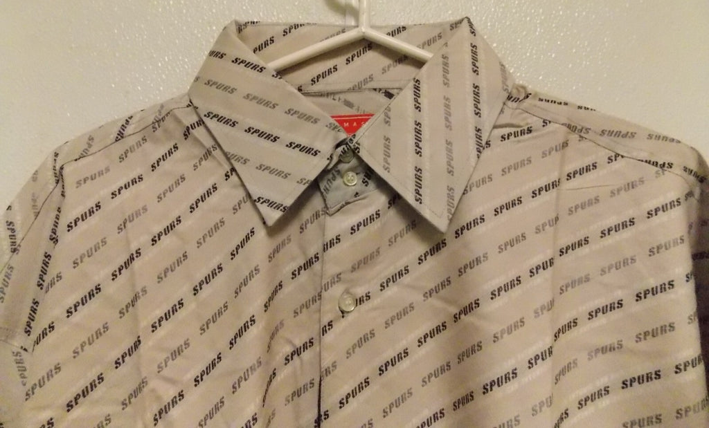 NBA San Antonio Spurs Lite Gray Button Up Dress Shirt 4XL Long Sleeve Headmaster