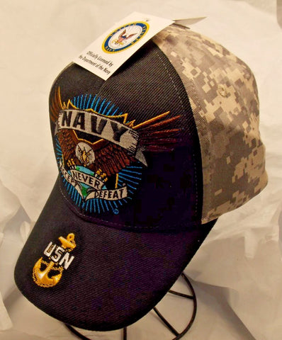 Navy Never Accept Defeat Freedom Fighter Black Hat Hook and Loop Closure by CSI