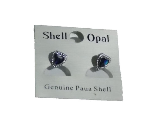 Paua Shell Iridescent Blue Silver Tone Dangle Hearts Post Earrings New NOC