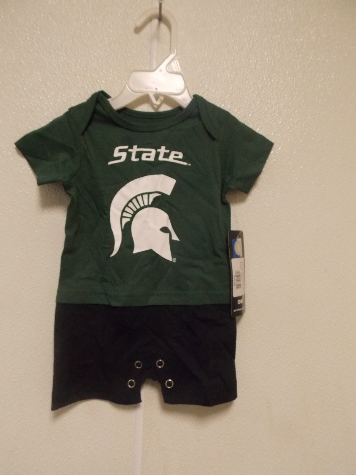 NCAA Michigan State Spartans Green and Black Romper Size 0/3 M Gen2