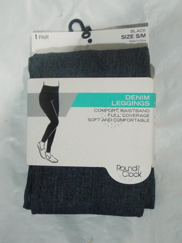 Ladies Ankle length Black Denim Wash Legging Size S/M by Round the Clock