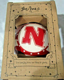 NCAA Nebraska Cornhusker Ceramic Ornament 3.5" Diameter Red Strips by Glory Haus