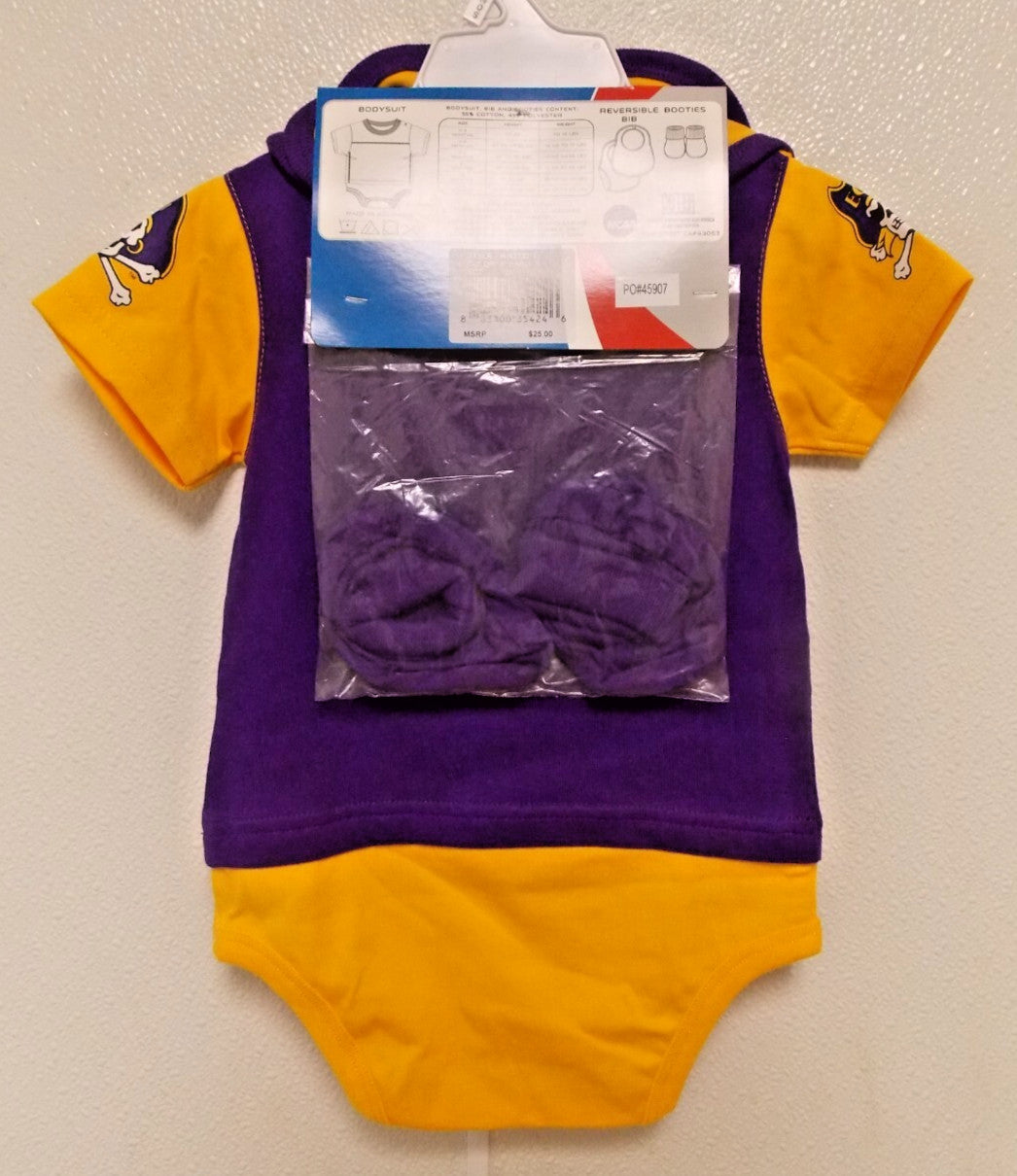 East Carolina University (ECU)  Bodysuit Bib Booties Set Size 12 M by OUTER Stuff