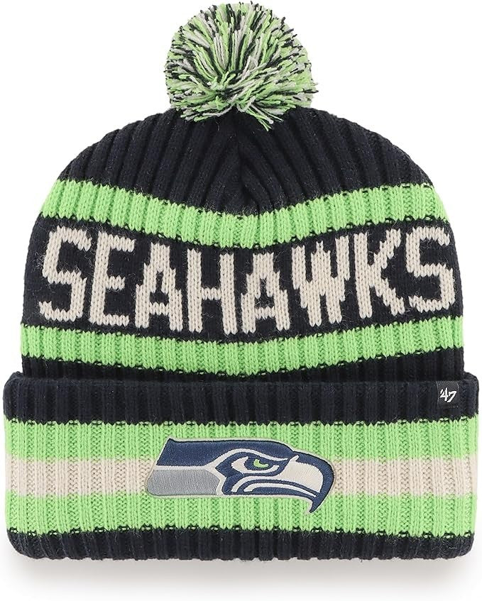 NFL Green Name Seattle Seahawks Knit Beanie Hat Adult Blue White 47' Brand