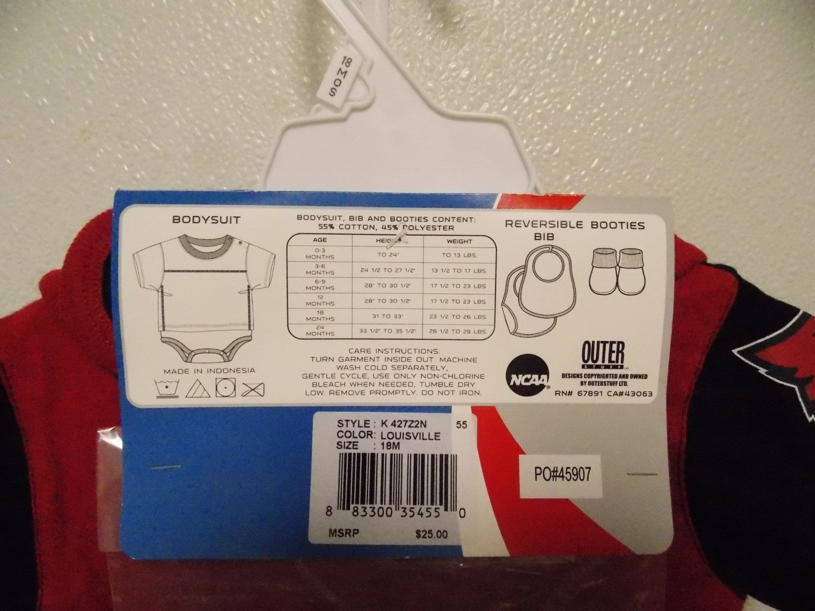 NCAA Louisville Cardinals Bodysuit Bib Bootie Set Size 12M by Outer Stuff