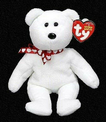 Ty Valentine's Day Beanie Babies Bear White Red hearts Scarf Xavier 2018