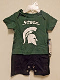 NCAA Michigan State Spartans Green and Black Romper Size 6/9 M Gen2