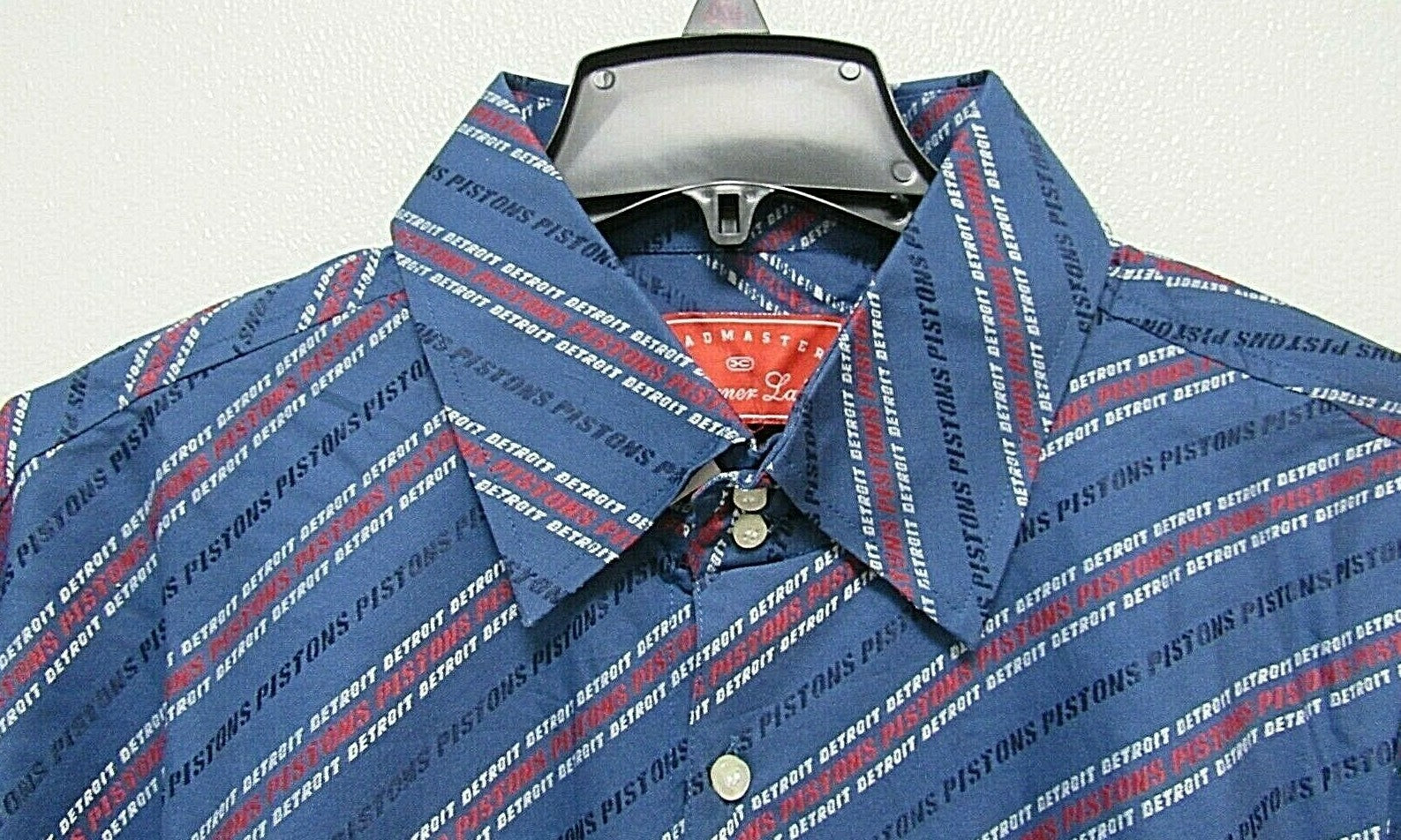 NBA Detroit Pistons Blue Button Up Dress Shirt Long Sleeve by Headmaster size L