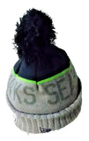NFL Dark Gray Name Seattle Seahawks on Gray Knit Beanie Hat Adult Pompom Blue