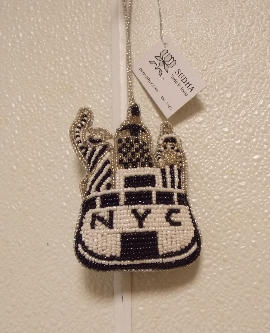 Beaded Christmas Ornament of New York City Skyline 3" by 4" by Sudha Pennathur