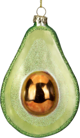 4.5" Green and Yellow Glass Avocado Christmas Ornament