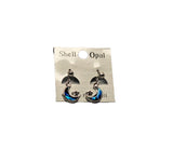 Paua Shell Iridescent Blue Silver Tone Dangle Crescent Moon w/Star Post Earrings