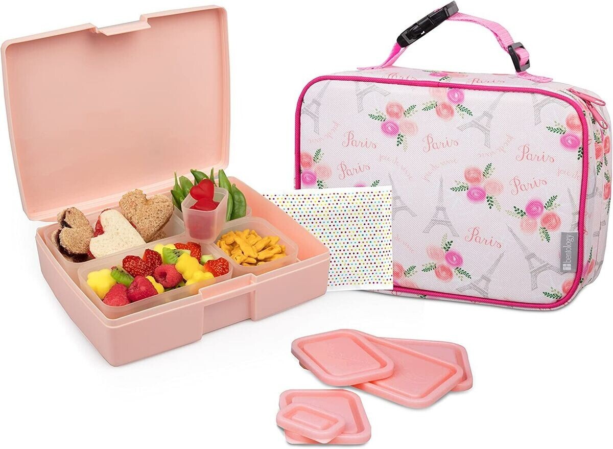 Bentology with design Paris on Pink Lunch Bag Box Set Bento 12 Piece