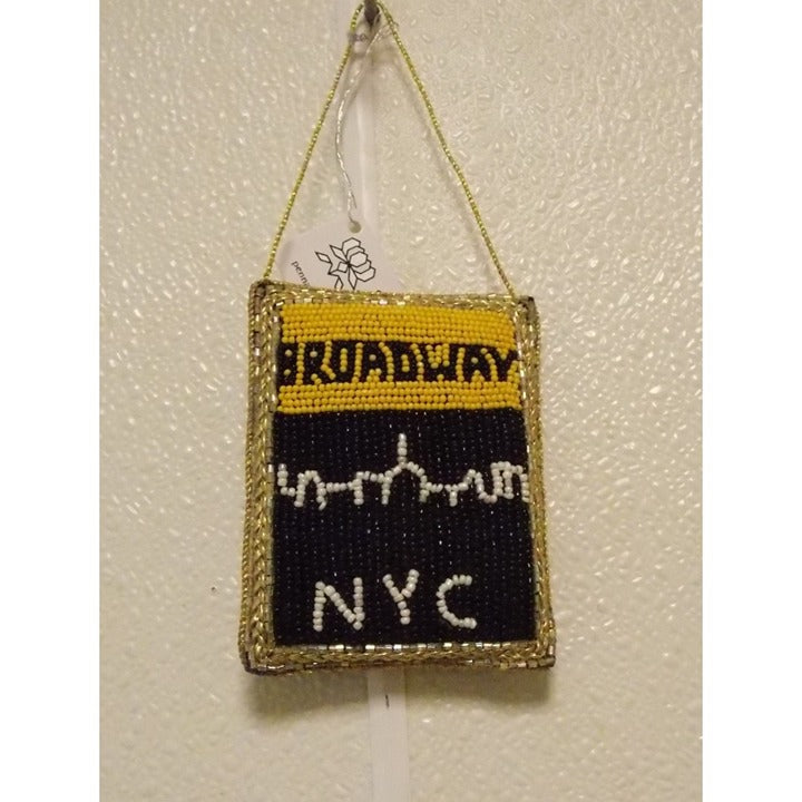 Beaded Christmas Ornament of Broadway Sign 3.5"x4" by Sudha Pennathur