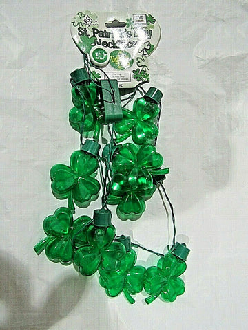 St. Patrick's Day Green Light Up Shamrock Necklace 9 Shamrocks 2" Diameter