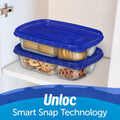 Lot of 2 Ziploc Smart Snap Leak Proof 3 Compartment Rectangle Storage Containers
