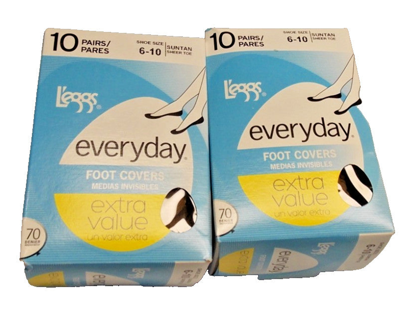 2 L'eggs Foot Covers 10 Pairs Everyday Shoe Size 6-10 Suntan Sheer Toe 13559