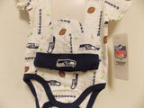 NFL It's All About the Seattle Seahawks Football Bodysuit Cap Bib Set Size 0-3 M