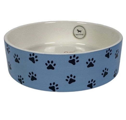 Park Life Designs Black Paw on Blue Prints 6.5" Pet Bowl "I Love My Pet" Inside