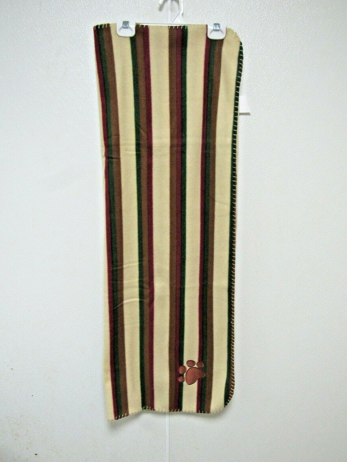 Pet Medium Brown Paw Pet Cat Dog Fleece Soft 29x39 Blanket Earth Tone Stripped
