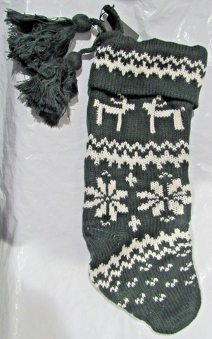 Reindeer and Snowflake Holiday Stocking Collection 20" Cream Green Hearth & Hand