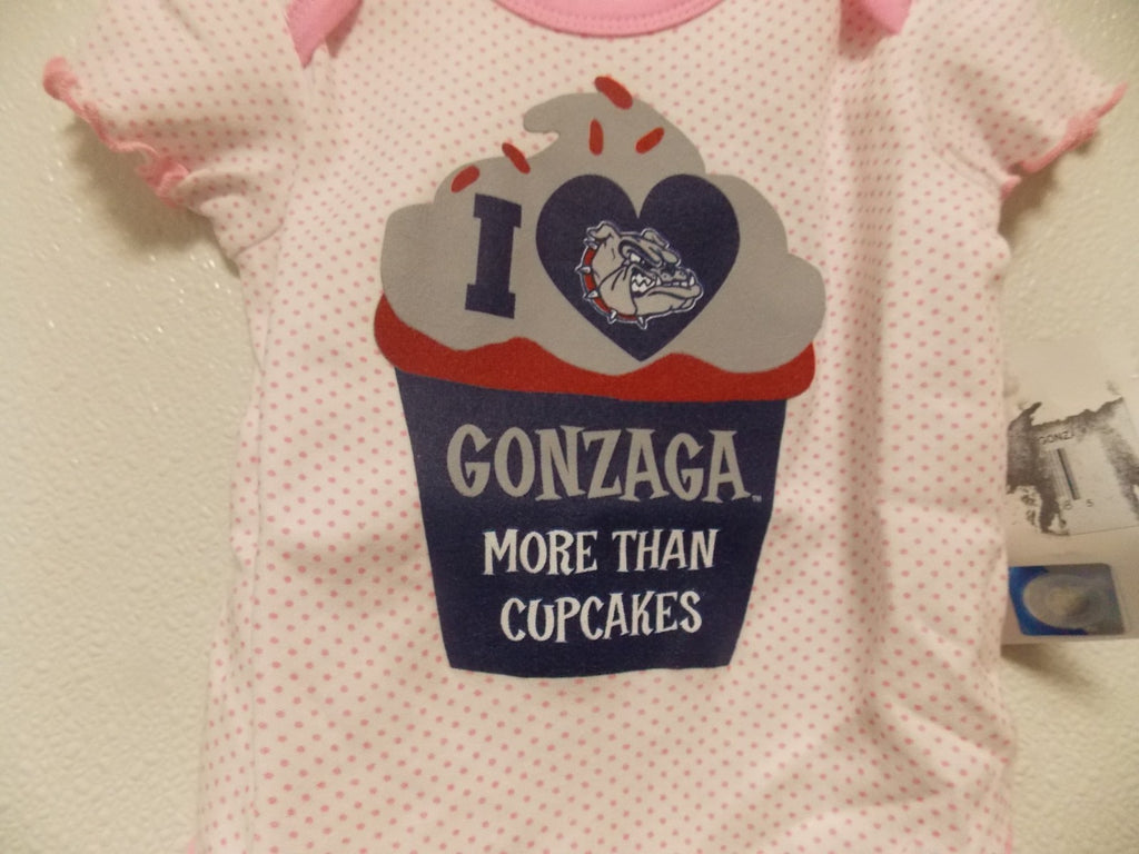 NCAA Gonzaga Bulldogs Pink Polka Dots on white Bodysuit Size 6/9 M Team Athletics