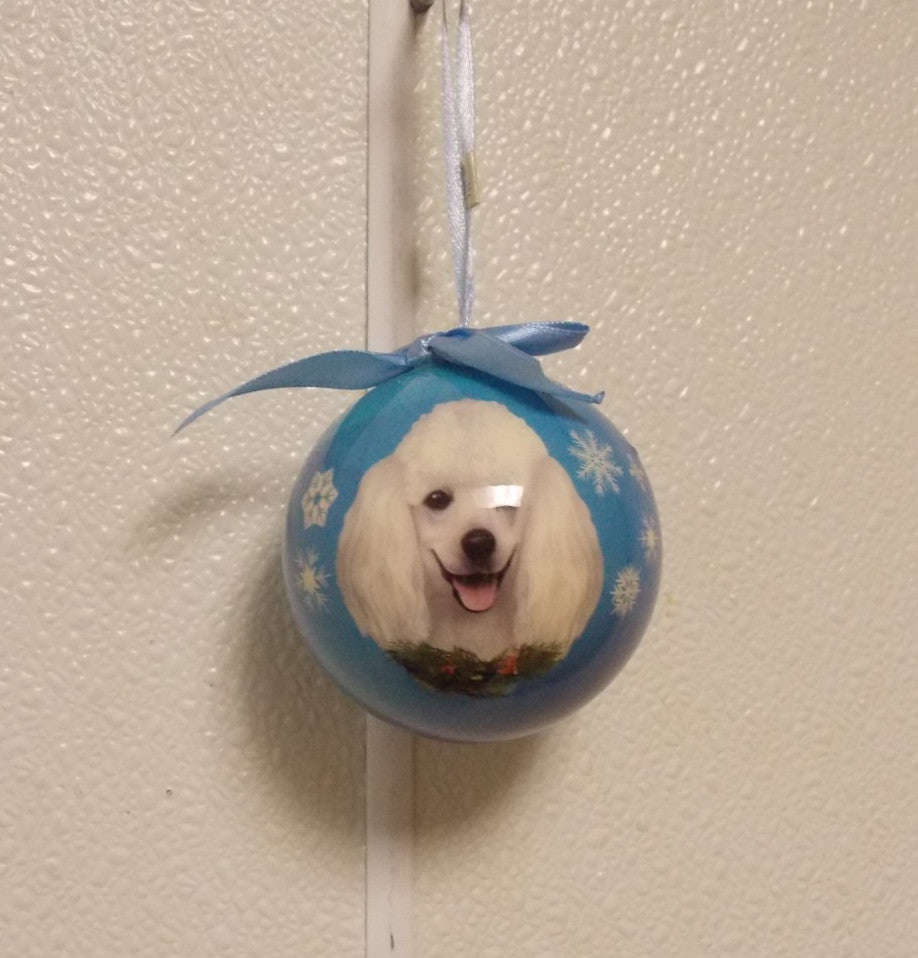 Poodle white Christmas Ornament Shatter Proof Ball 2.75" Diameter