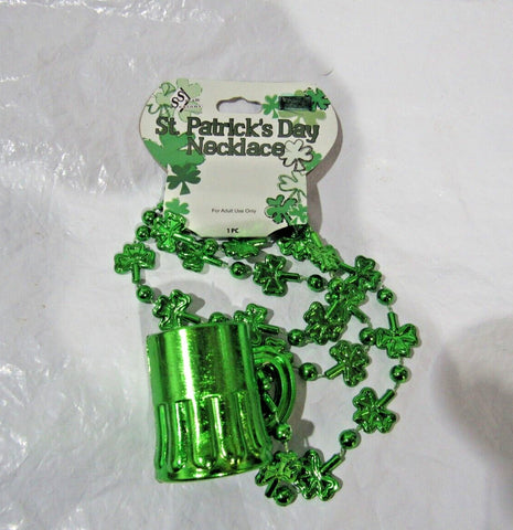 St. Patrick's Day Bead Necklace with Shot Glasses Metallic Green