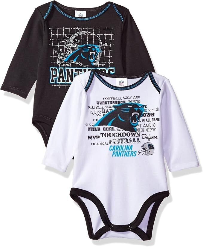 NFL Carolina Panthers 2 Onesie Logo over Helmet above Name 6/12M by Gerber
