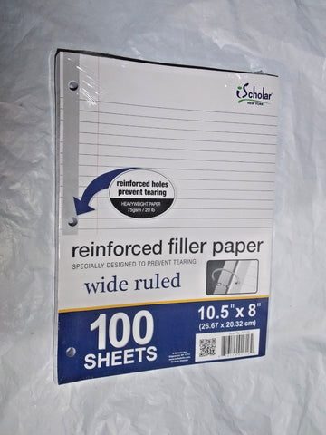 Reinforced 3 ring Notebook Filler Paper 100 sheet by iScholar