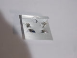 Paua Shell Iridescent Blue Silver Tone Dangle Crescent Moon w/Star Post Earrings